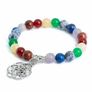 Pulsera de piedras preciosas 7 Chakras con Flor de la Vida - 8 mm