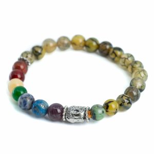 Pulsera de piedras preciosas 7 chakras y ágata 'venas de dragón' con Buda