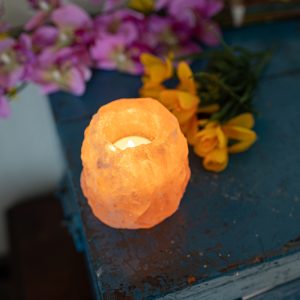 Portavelas pequeño Piedra de Sal Naranja (400-700 gramos) 9 x 9 x 10 cm