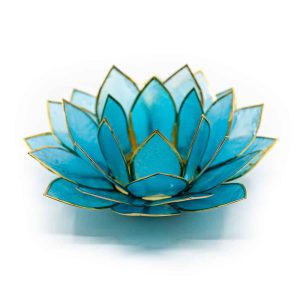 Iluminación Acogedora Portavelas Flor de Loto Borde Dorado - Deluxe Azul