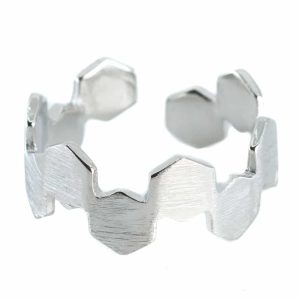 Anillo Ajustable Hexágonos Conectados Cobre Plateado