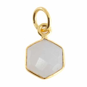 Colgante Piedra Lunar Arco Iris Hexágono - Plata y Chapado en Oro - 8 mm