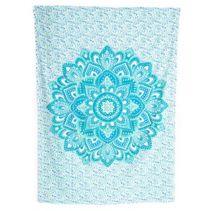 Tapiz de Algodón Auténtico con Mandala Azul (215 x 135 cm)