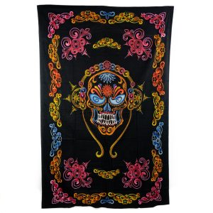 Auténtico Tapiz de algodón Calavera con Auriculares de Colores (215 x 135 cm)