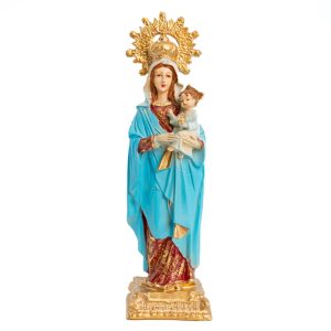 Estatua de la Madre María con el Niño Jesús Con Corona - Pintada a mano (30 cm)