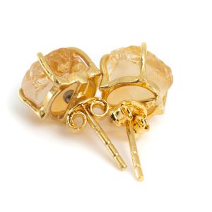 Pendientes de Piedra Preciosa Citrino en bruto - Plata 925 y chapado de oro