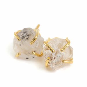 Pendientes con Gemas Diamante Herkimer en Bruto - Plata 925 y chapado de oro