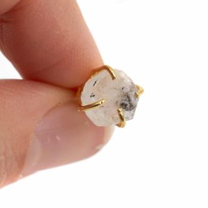 Pendientes con Gemas Diamante Herkimer en Bruto - Plata 925 y chapado de oro